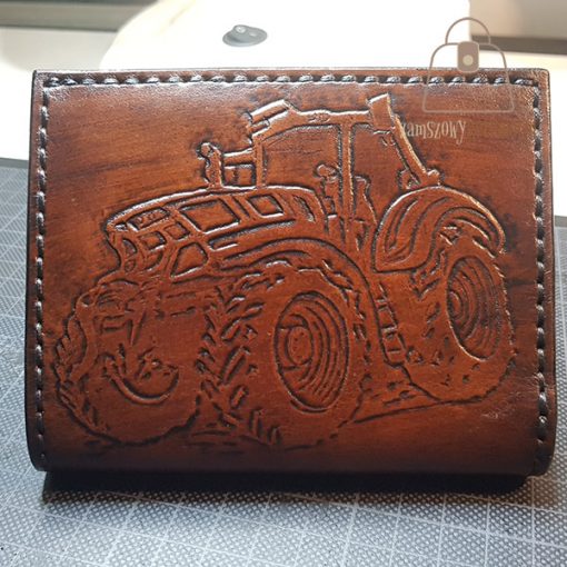 Skórzany portfel tłoczenie traktor