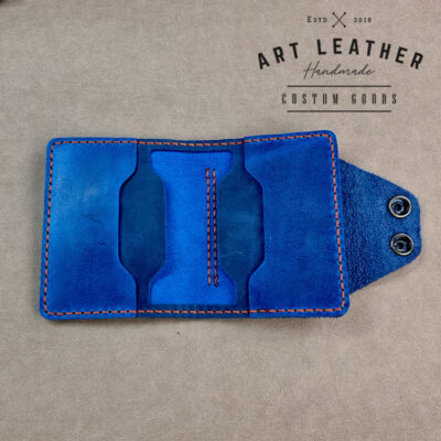 Mały portfel skórzany handmade niebieski