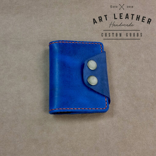 Mały portfel skórzany handmade niebieski napy