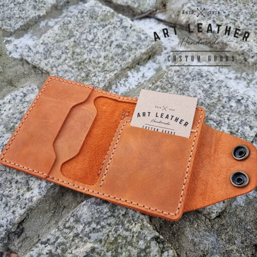 Mały portfel skórzany handmade pomarańczowy detal