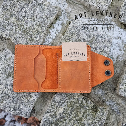 Mały portfel skórzany handmade pomarańczowy kieszenie