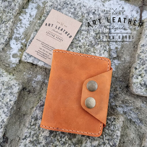 Mały portfel skórzany handmade pomarańczowy przód