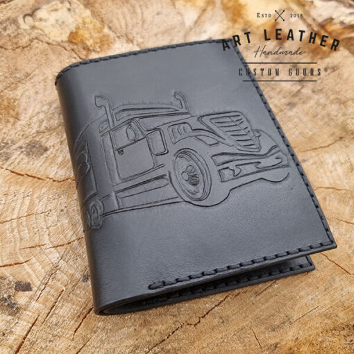 Skórzany portfel męski czarny detal